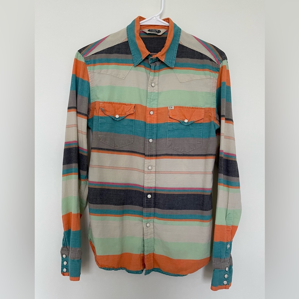Salt Valley Western Striped Button Down Shirt, Men’s Small
